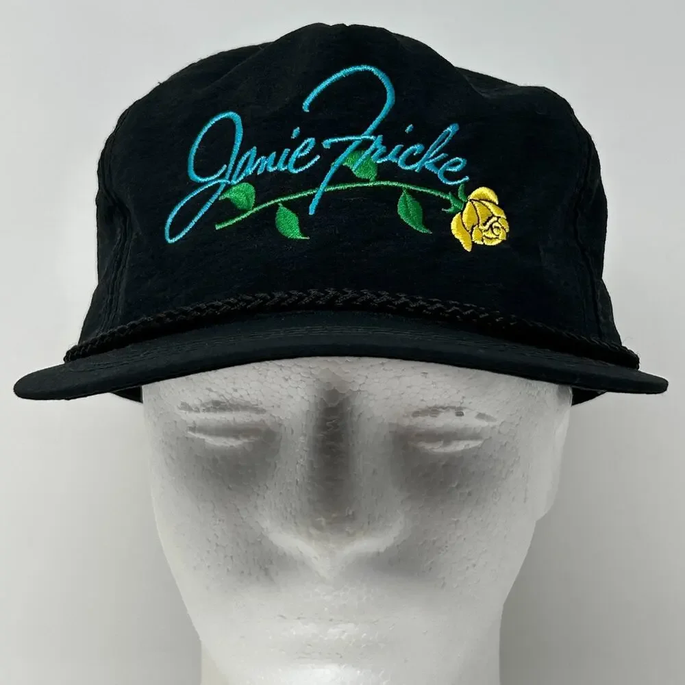 Vintage 80s Janie Fricke Hat Baseball Cap Country Western Music Snapback Black